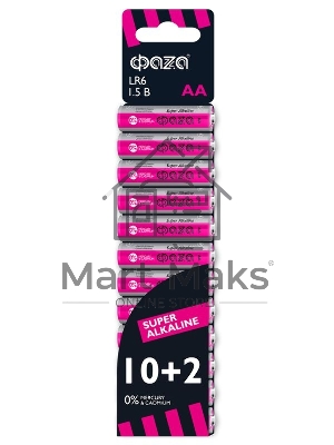 Элемент питания алкалиновый LR6 Super Alkaline SBL-10+2 (уп.12шт) ФАZА 2854582, 1.5 В