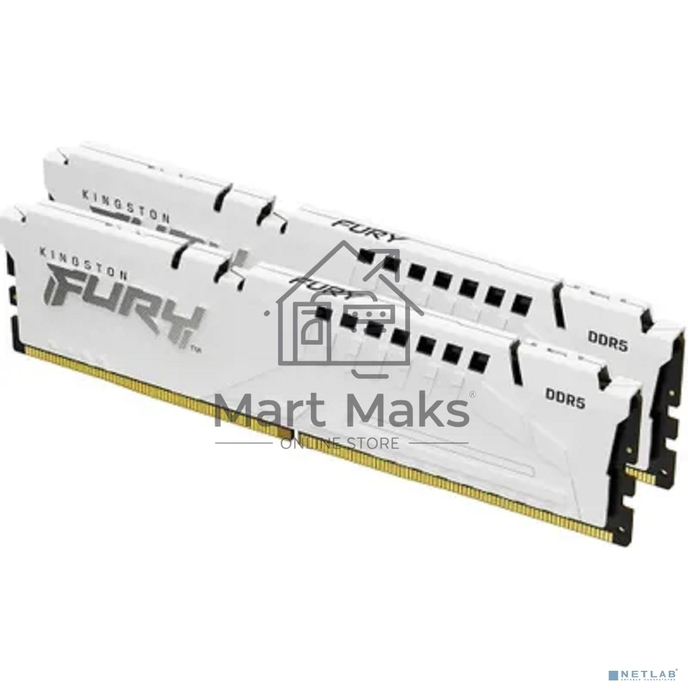 Оперативная память Kingston Fury Beast, DDR5, 32GB (2x16GB), 5200MHz, CL40, DIMM, с радиаторами, белый