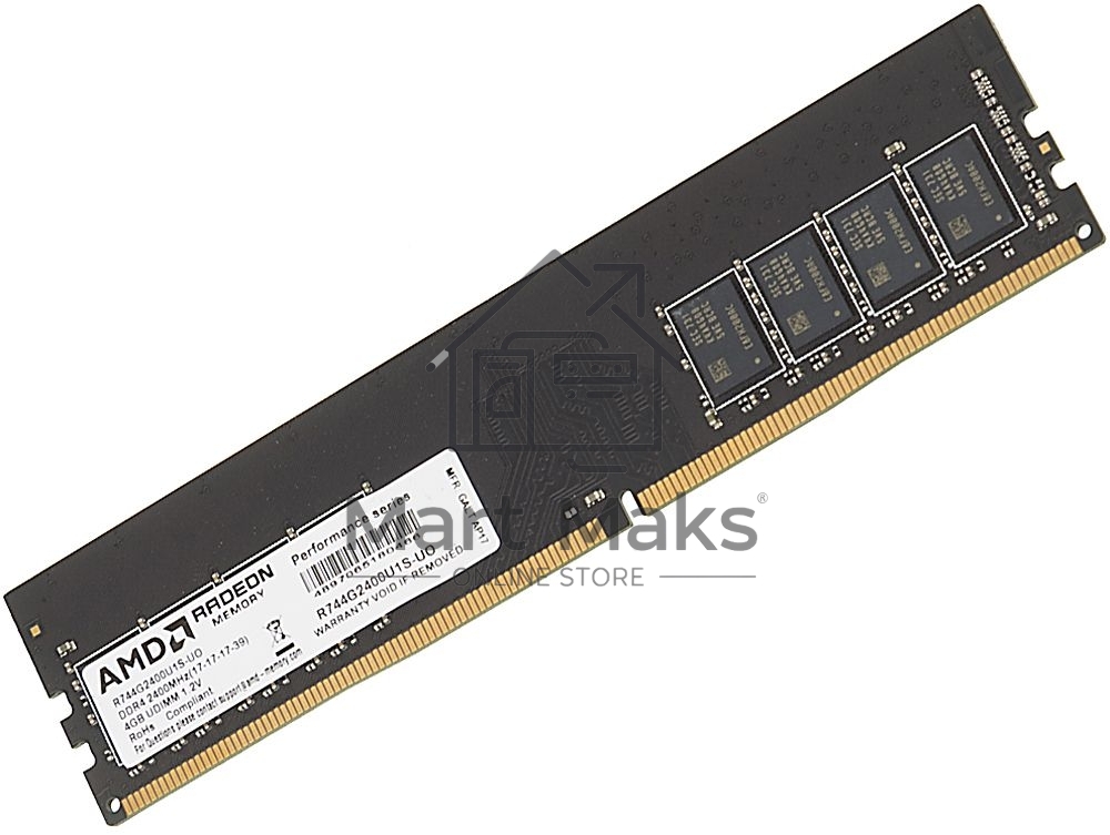 Оперативная память AMD 4GB DDR4 2400 DIMM(R744G2400U1S-UO) Performance Series, 1.2V, Non-ECC, CL15, Bulk