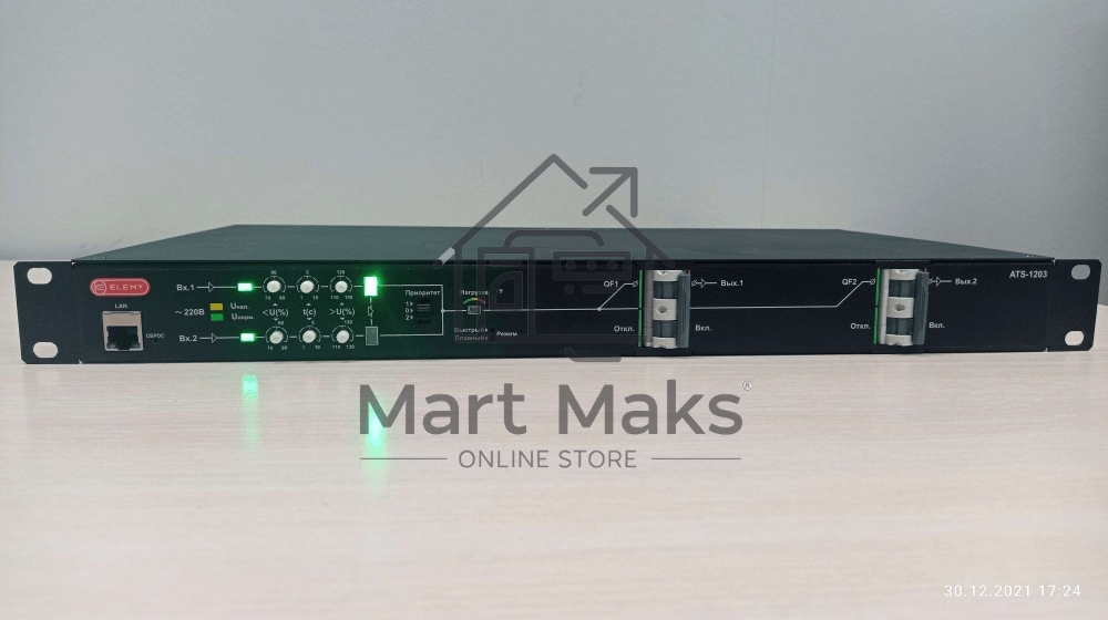 Автоматический ввод резерва Elemy ATS-1203/16/S/E/DO, 1U, 220B, 16A, Ethernet, Digital Output, in (2) C20, out (1) C19 (6) C13