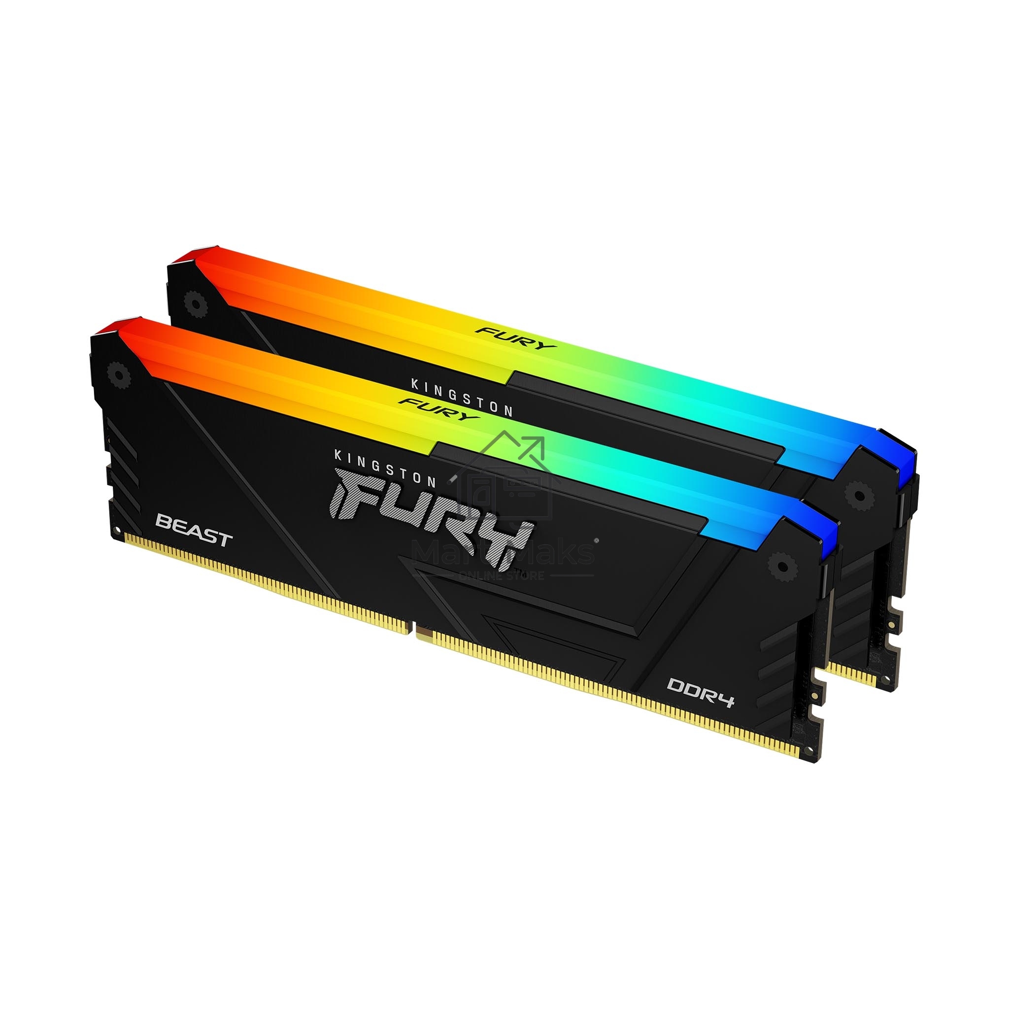 Оперативная память Kingston Fury Beast, DDR4, 32GB (2x16GB), 3600MHz, CL18, DIMM, с радиатором, RGB, черный