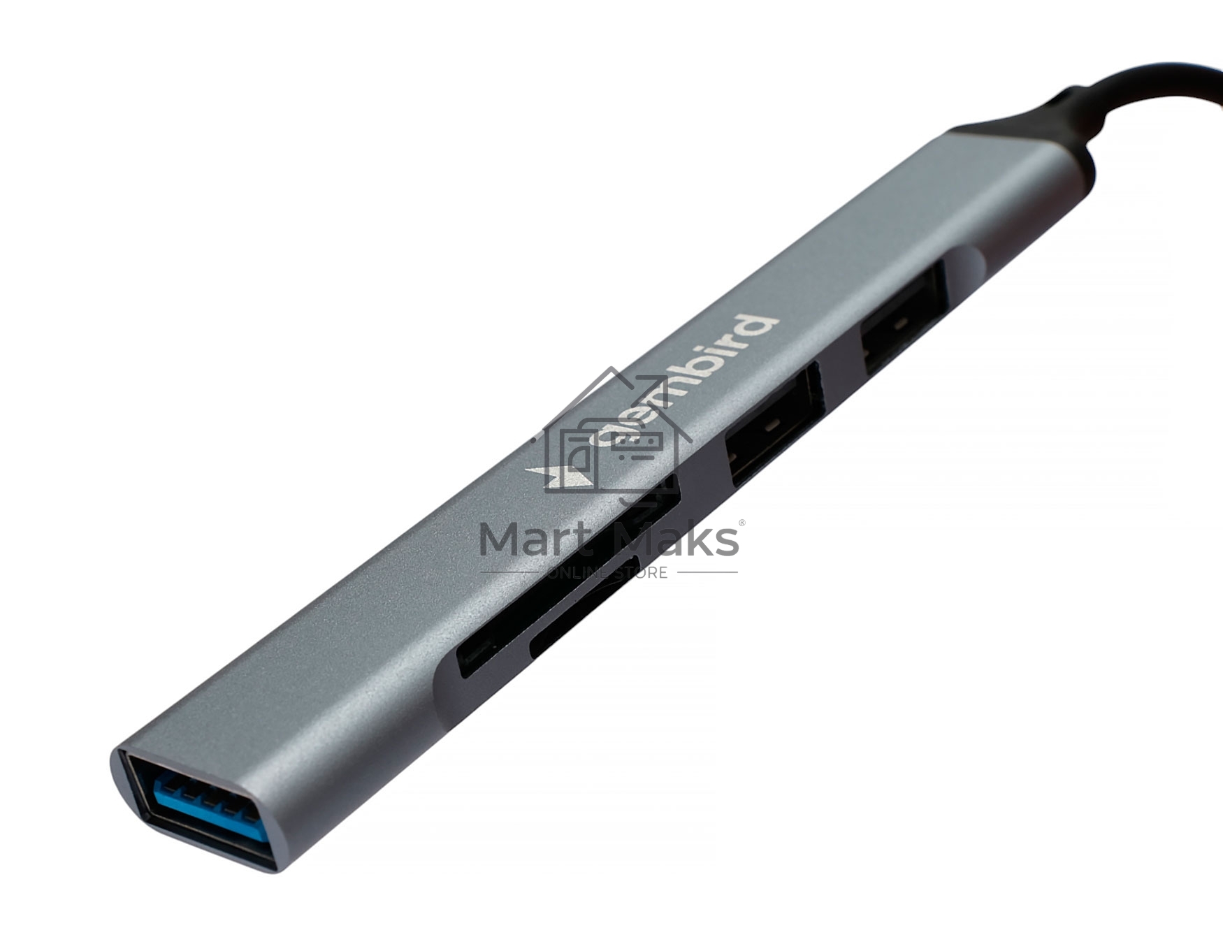 Картридер Type-C/USB-A (3.1) Gembird FD2-MSD-3, 5в1: 2xUSB2.0, USB3.1, SD/TF, кабель 10см, алюминий
