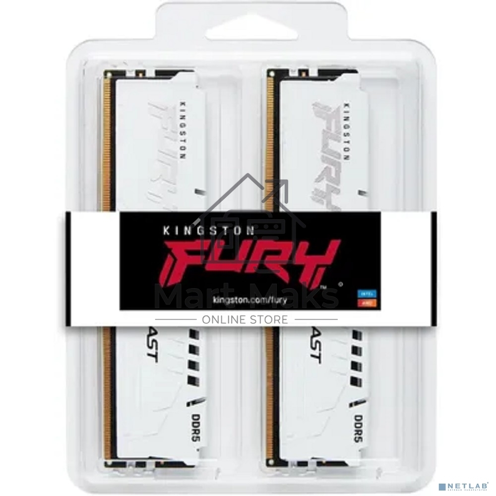 Оперативная память Kingston Fury Beast, DDR5, 32GB (2x16GB), 5200MHz, CL40, DIMM, с радиаторами, белый