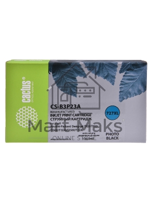 Картридж струйный Cactus CS-B3P23A №727 фото черный (130 мл) для HP DJ T920/T1500