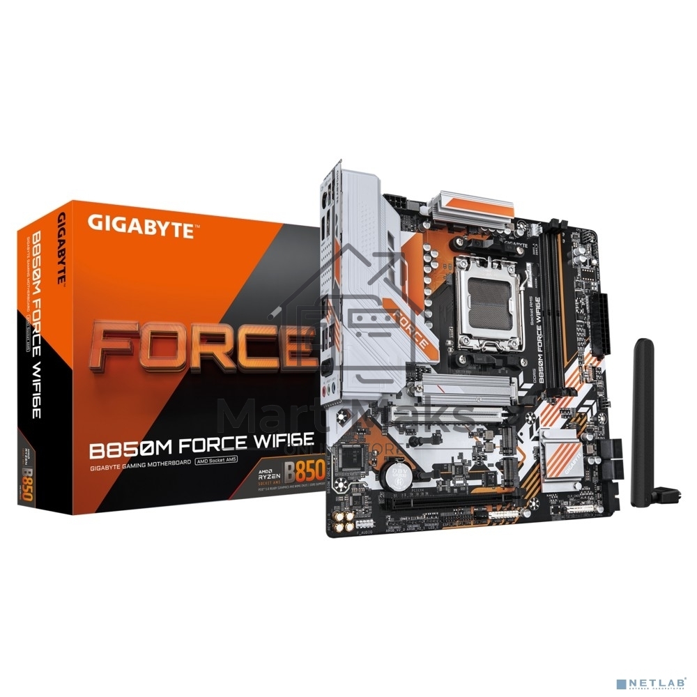 Материнская плата Gigabyte B850M FORCE WF6E, AM5, AMD B850, 2xDDR5, 4xSATA, 3xM.2, 1xPCIe 5.0 x16, 1xPCIe 4.0 x4, 1xDP, 1xHDMI, 1x2.5Gb LAN, Wi-Fi 6E, Bluetooth 5.3, 1xUSB-C 5Gbps, 1xUSB-A 10Gbps, 2xUSB-A 5Gbps, 2xUSB-A 2.0, 3x3.5 мм, 7.1, mATX