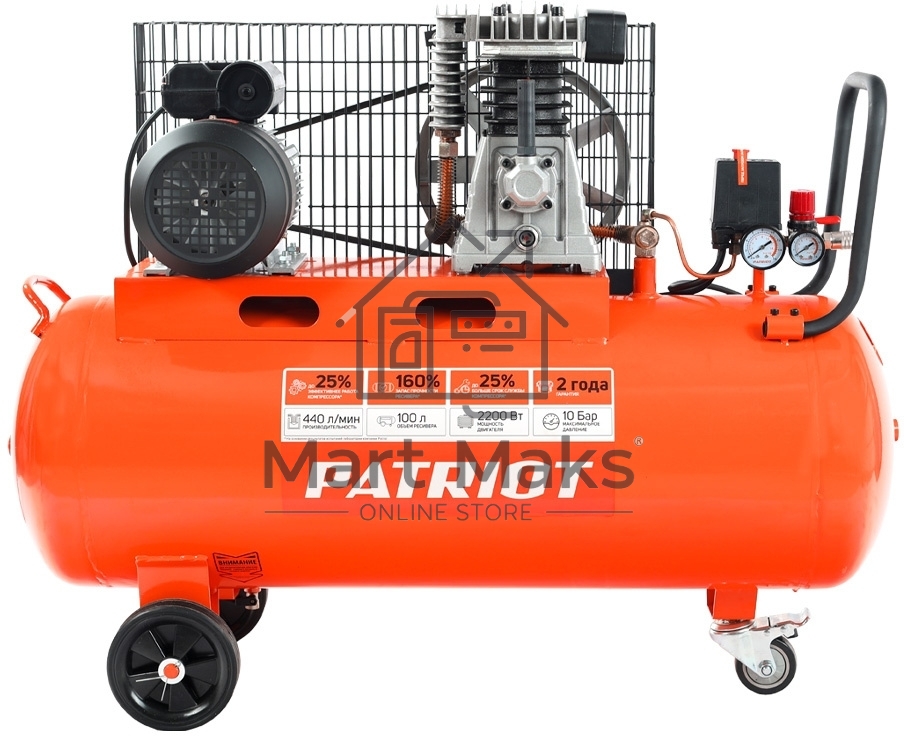 Компрессор поршневой Patriot PTR 100-440I масляный 440л/мин 100л 2200Вт оранжевый