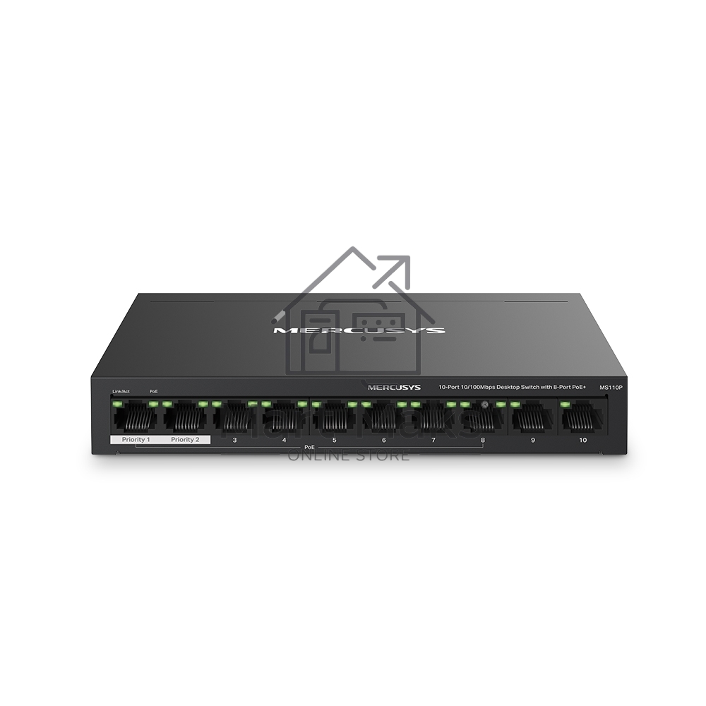 Настольный коммутатор Mercusys MS110P с 10 портами 10/100 Мбит/с (8 портов PoE+)