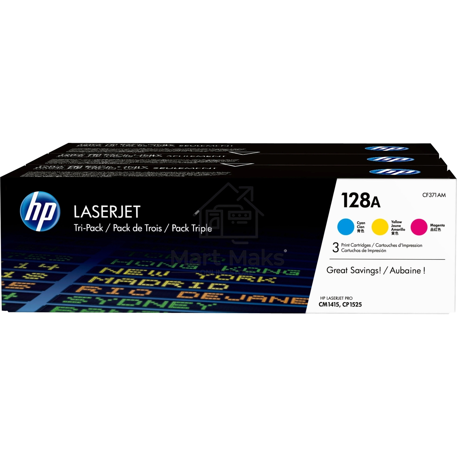Картридж лазерный комплект HP CF371AM голубой/пурпурный/желтый для LaserJet PRO CP1525N/CP1525NW (3 х 1300)