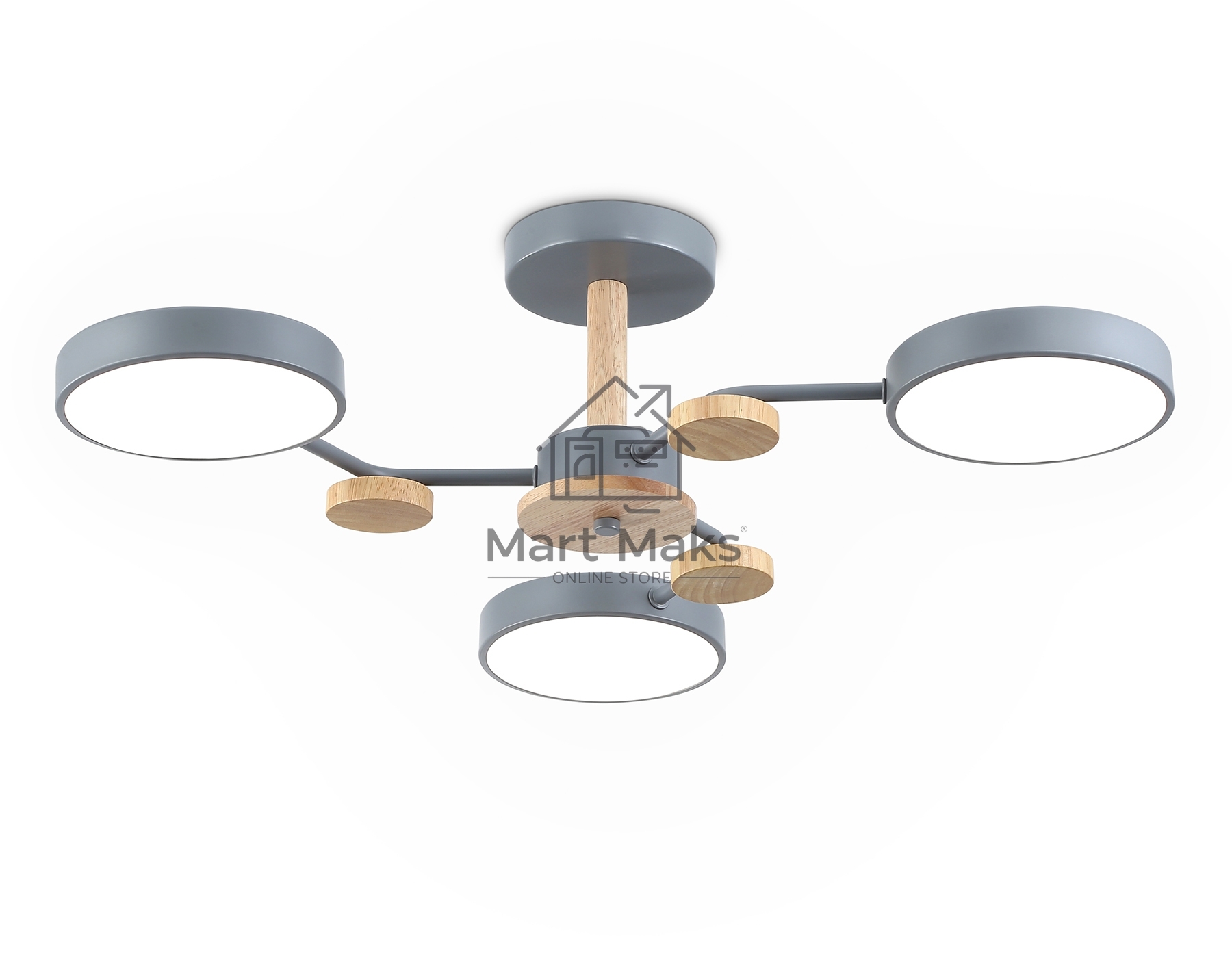 Светильник Ambrella light FL4856/3 GR/WD серый/дерево 54W 3000-6000K D660*170 (без ПДУ)