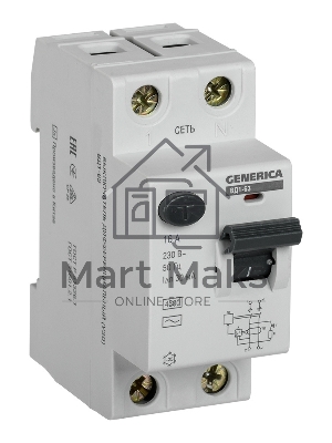 Выключатель дифференциального тока (УЗО) Iek MDV15-2-016-030 ВД1-63 2Р 16А 30мА GENERICA