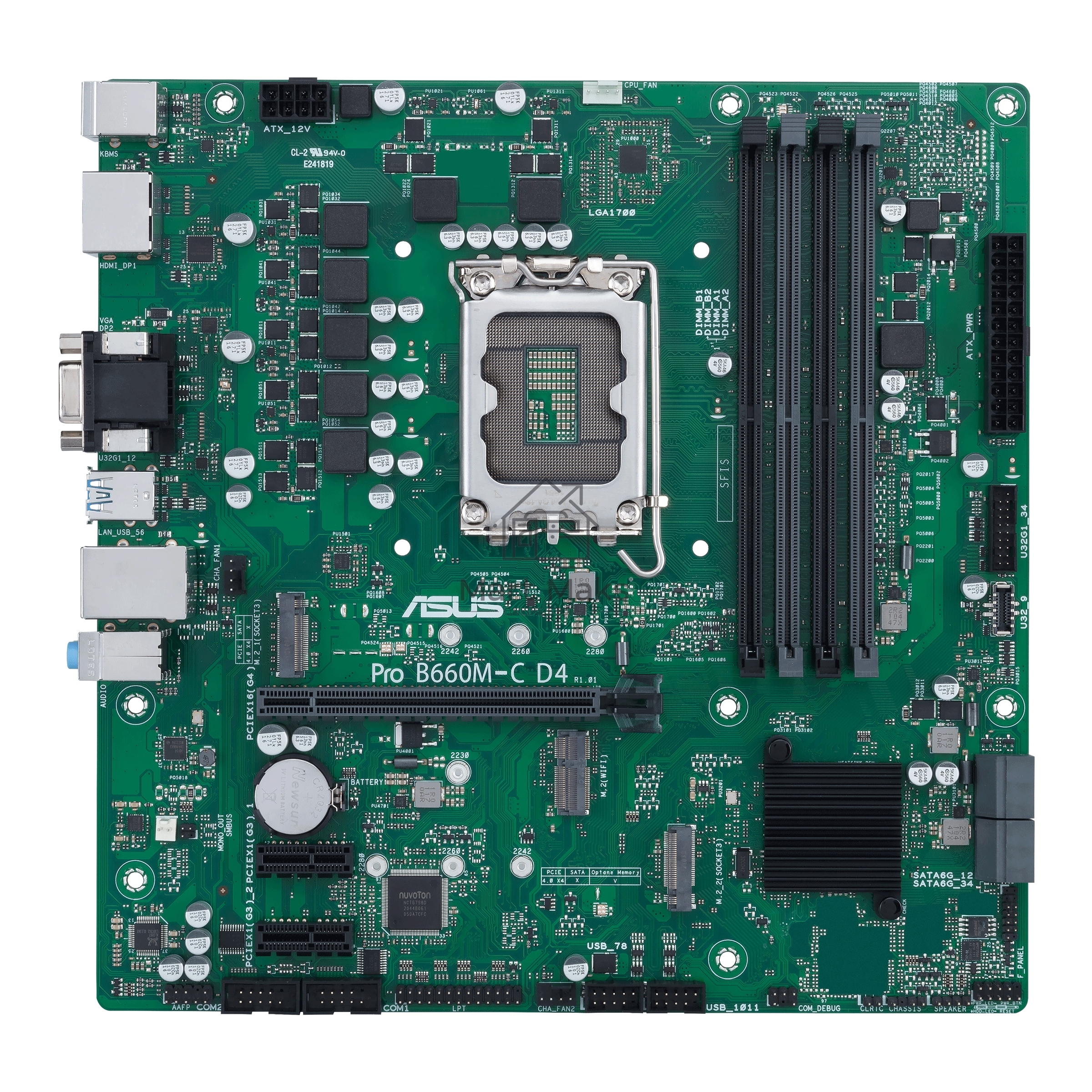 Материнская плата ASUS Pro B660M-C D4-CSM, LGA 1700, Intel B660, 4xDDR4, 1xHDMI, 1xVGA, 2xDP, 1x1Gb LAN, 2xUSB-A, 3x3.5 мм, 7.1, Micro-ATX