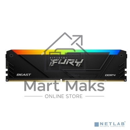 Оперативная память Kingston Fury Beast, DDR4, 32GB (2x16GB), 3200MHz, CL16, DIMM, с радиатором, RGB, черный