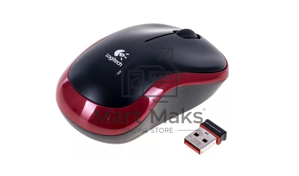 Мышь беспроводная Logitech M185, красный, 1000 dpi, радиоканал, USB, кнопки - 3