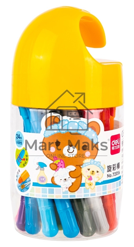 Масляная пастель Deli 72056 с поворотным механизмом, 24 цвета, длина 130мм, диаметр 13мм, пластиковая туба