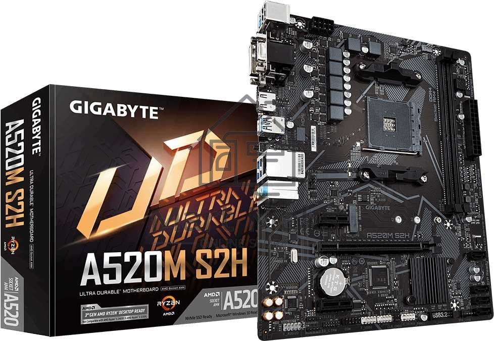 Материнская плата Gigabyte A520M S2H, AM4, AMD A520, 2xDDR4, 4xSATA, 1xM.2, 1xPCIe 3.0 x16, 2xPCIe x1, 1xHDMI, 1xDVI-D, 1xVGA, 1x 1Gb LAN, 4xUSB-A 3.2 Gen 1, 2xUSB-A 2.0, 3x3.5 мм, 7.1, mATX