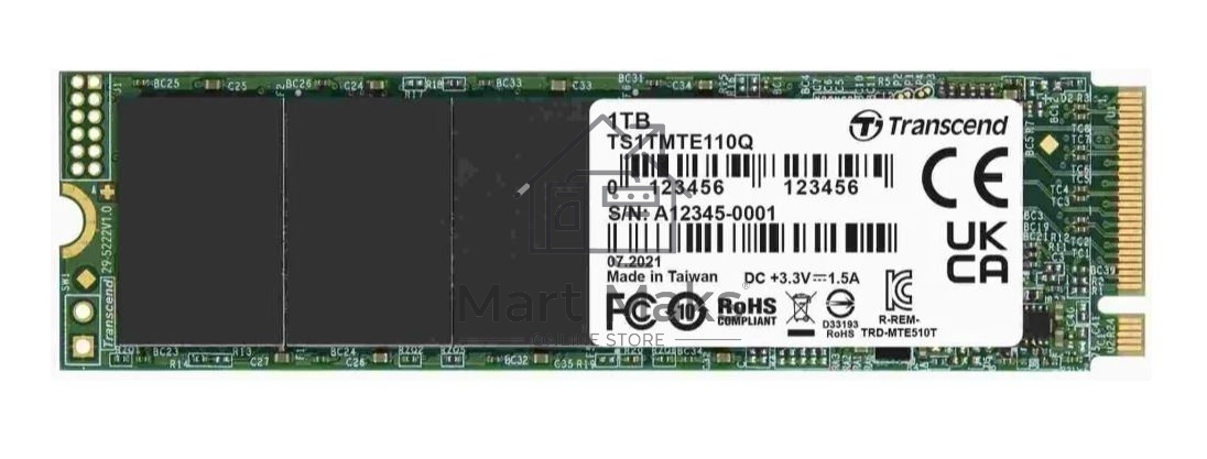 Накопитель SSD Transcend SSD110Q, 1Tb, M.2 2280, NVMe, PCIe 3.0 x4, R/W 2000/1500