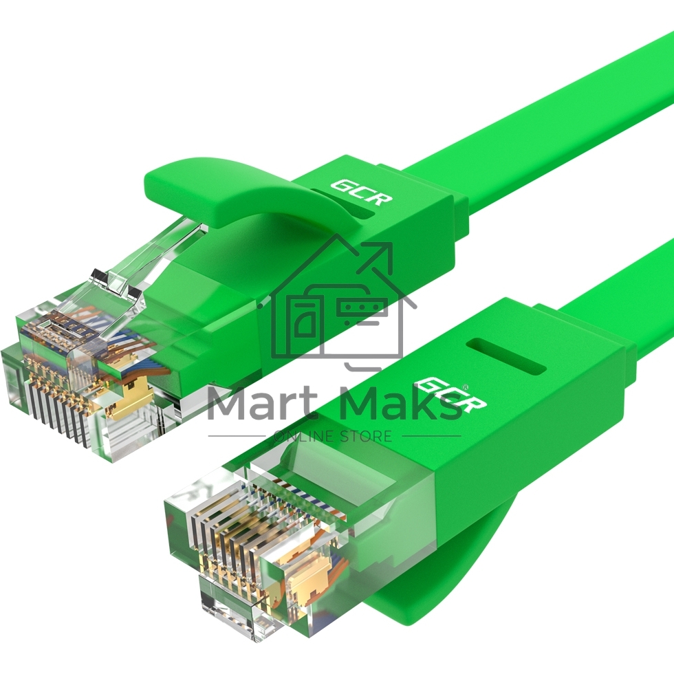 Патч-корд GCR PROF плоский прямой 7.5m, UTP медь кат.6, зеленый, 30 AWG, GCR-LNC625-7.5m, ethernet high speed 10 Гбит/с, RJ45, T568B