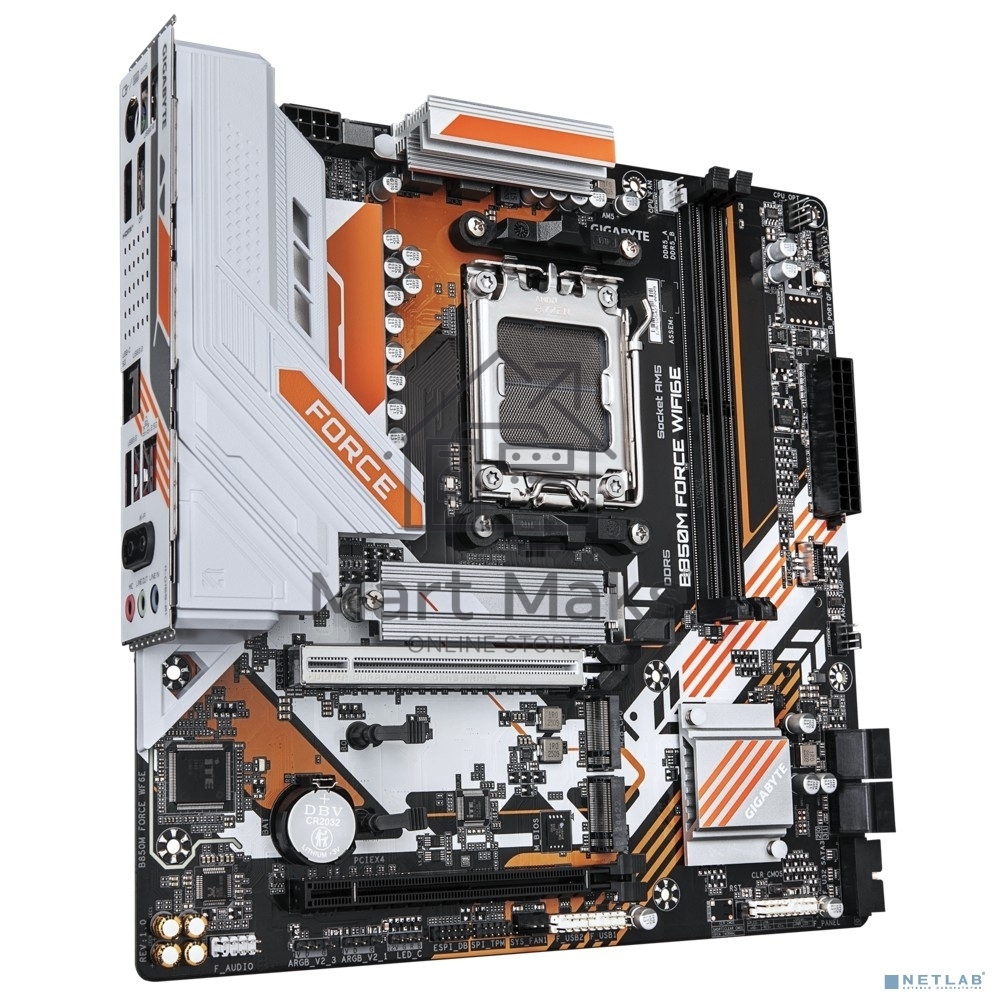 Материнская плата Gigabyte B850M FORCE WF6E, AM5, AMD B850, 2xDDR5, 4xSATA, 3xM.2, 1xPCIe 5.0 x16, 1xPCIe 4.0 x4, 1xDP, 1xHDMI, 1x2.5Gb LAN, Wi-Fi 6E, Bluetooth 5.3, 1xUSB-C 5Gbps, 1xUSB-A 10Gbps, 2xUSB-A 5Gbps, 2xUSB-A 2.0, 3x3.5 мм, 7.1, mATX