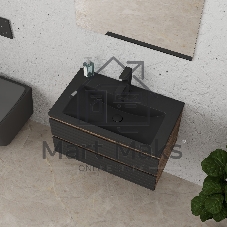 Тумба под раковину Bau Stil Loft black brushed, раковина кварцевая BAU Stil 75, черный металлик, смеситель Hotel Black, черный