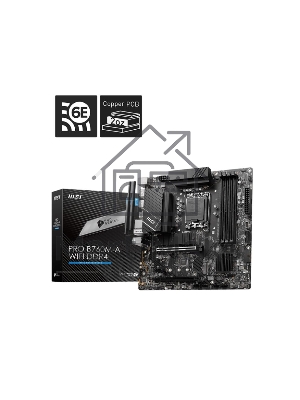 Материнская плата MSI PRO B760M-A WIFI DDR4, LGA 1700, Intel B760, 4xDDR4, 4xSATA, 2xM.2, 1xPCI-E 4.0 x16, 1xPCI-E 4.0 x4, 1xPCI-E x1, 2xHDMI, 2xDP, 1x 2.5Gb LAN, 2xUSB-A 2.0, 2xUSB-A 3.2 Gen 1, 2xUSB-A 3.2 Gen 2, 3x3.5 мм, 7.1, Micro-ATX