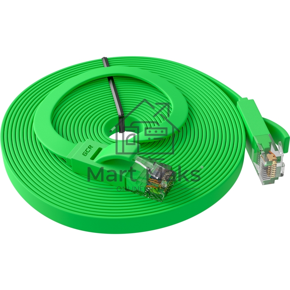 Патч-корд GCR PROF плоский прямой 7.5m, UTP медь кат.6, зеленый, 30 AWG, GCR-LNC625-7.5m, ethernet high speed 10 Гбит/с, RJ45, T568B