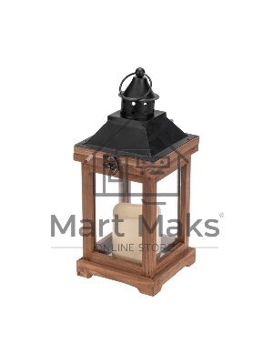 Декоративный фонарь Neon-night со свечкой, корпус из дерева, размер 14х14х35cм, теплый белый