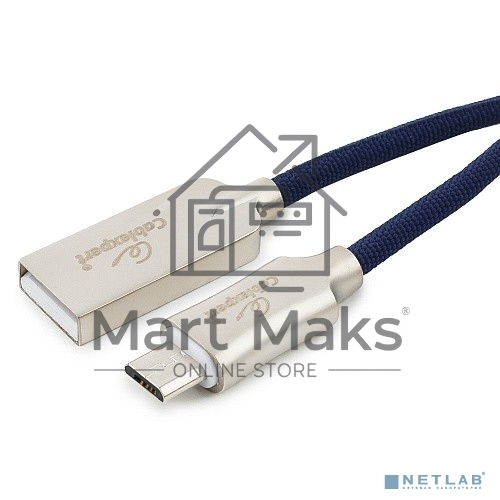 Кабель USB 2.0 Cablexpert CC-P-mUSB02Bl-1M, AM/microB, серия Platinum, длина 1м, синий, блистер