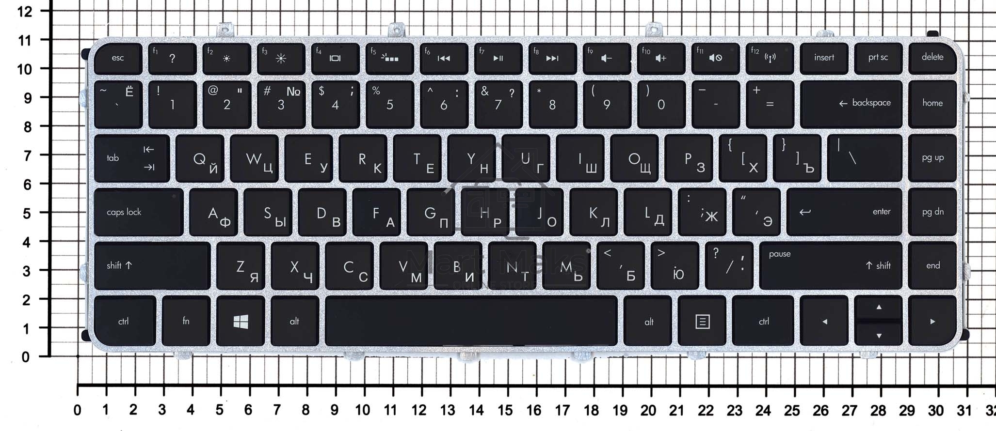 Клавиатура для ноутбука HP Envy 4-1000 Envy 6-1000 черная с серебристой рамкой