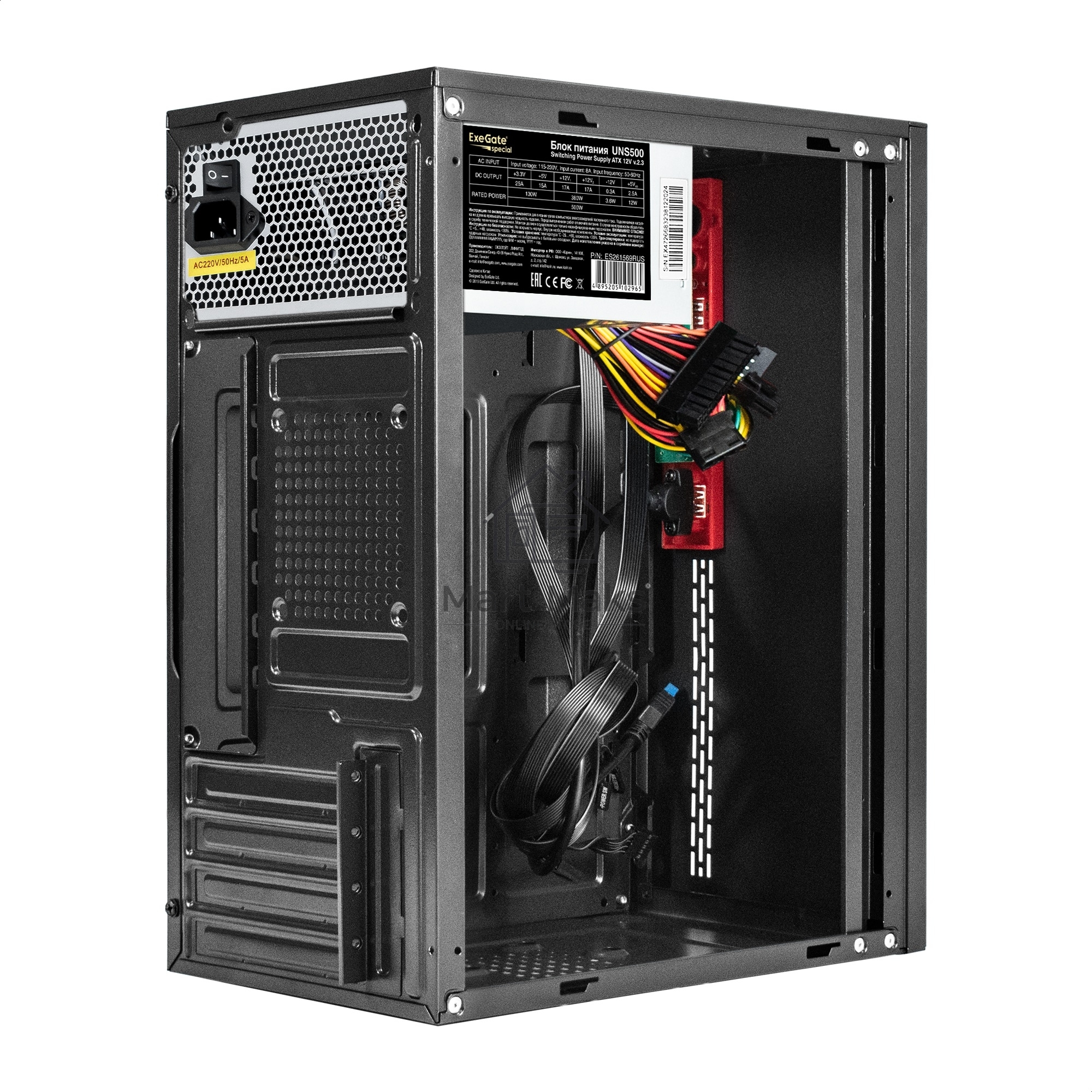 Компьютерный корпус Minitower ExeGate BAA-403U2-UNS500 (mATX, БП UNS500 с вент. 12см, 1*USB+2*USB3.0, HD Audio, черный)