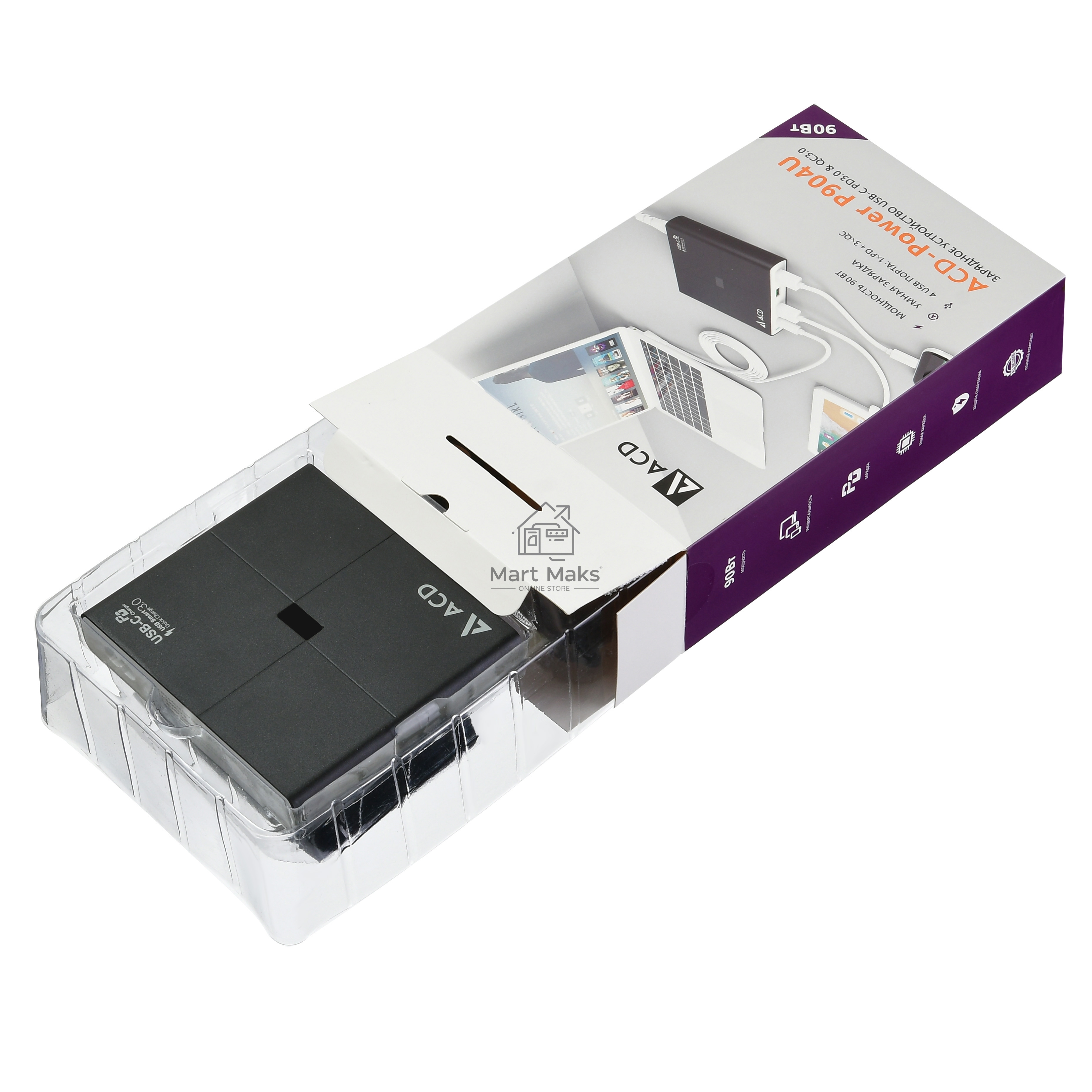Сетевое зарядное устройство  ACD-P904U-V1B 90Вт, 4xUSB 1PD+3QC, 3.6~20В/4.35А(max) RTL