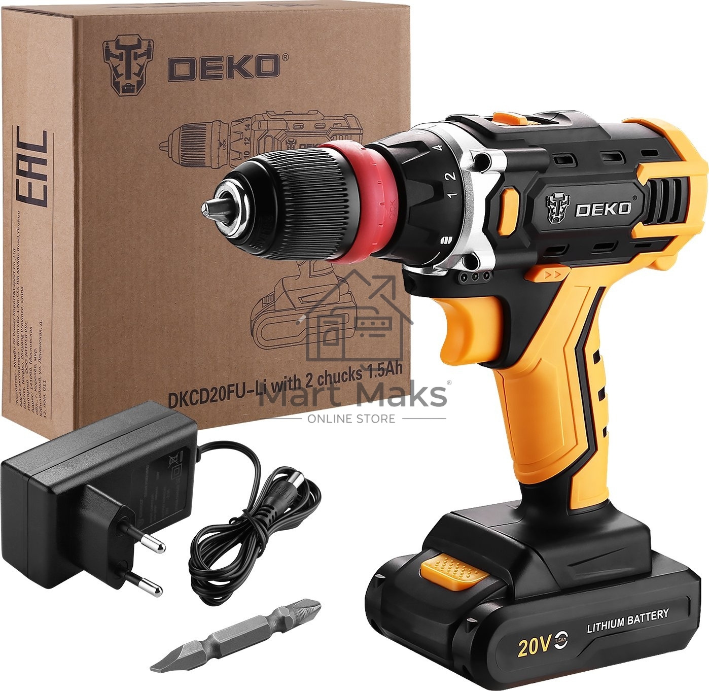 Дрель-шуруповерт Deko DKCD20FU-Li 063-4176, Аккумуляторная, 20В