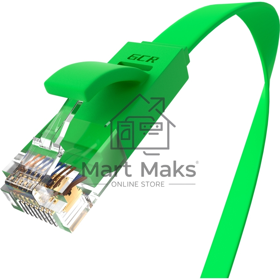 Патч-корд GCR PROF плоский прямой 7.5m, UTP медь кат.6, зеленый, 30 AWG, GCR-LNC625-7.5m, ethernet high speed 10 Гбит/с, RJ45, T568B