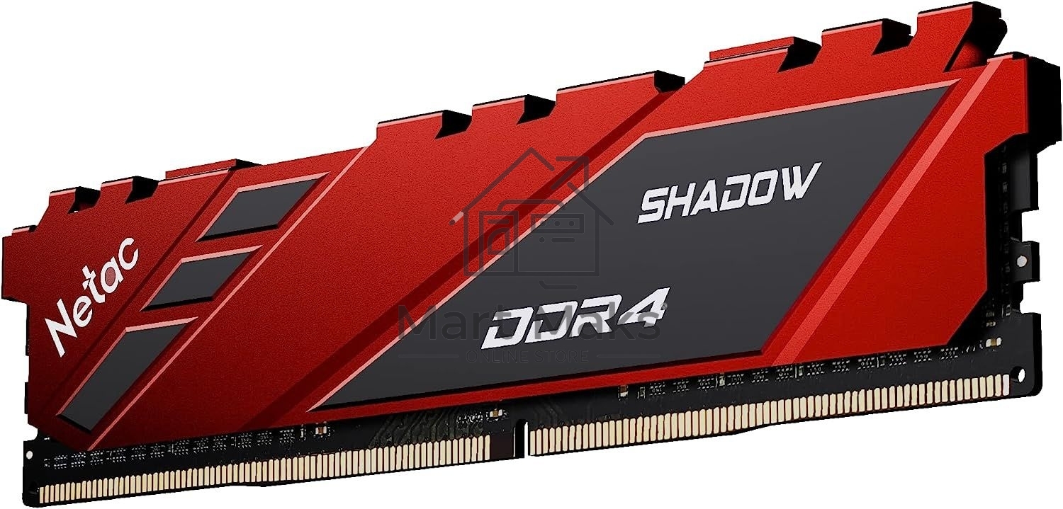 Оперативная память NETAC Shadow, DDR4, 8GB (1x8GB), 3600MHz, CL18, DIMM, с радиаторами, красный