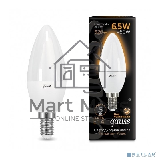 Лампа светодиодная GAUSS 103101107LED Candle E14 6.5W 2700К