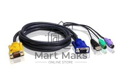 Шнур, мон., клав.+мышь USB, SPHD=)HD DB15+USB A-Тип+2x6MINI-DIN, Male-4xMale, 8+8 проводов, опрессованный, 1.8 метр., черный, (с поддерKой KVM PS/2) USB-PS/2 HYBRID CABLE. 1.8M