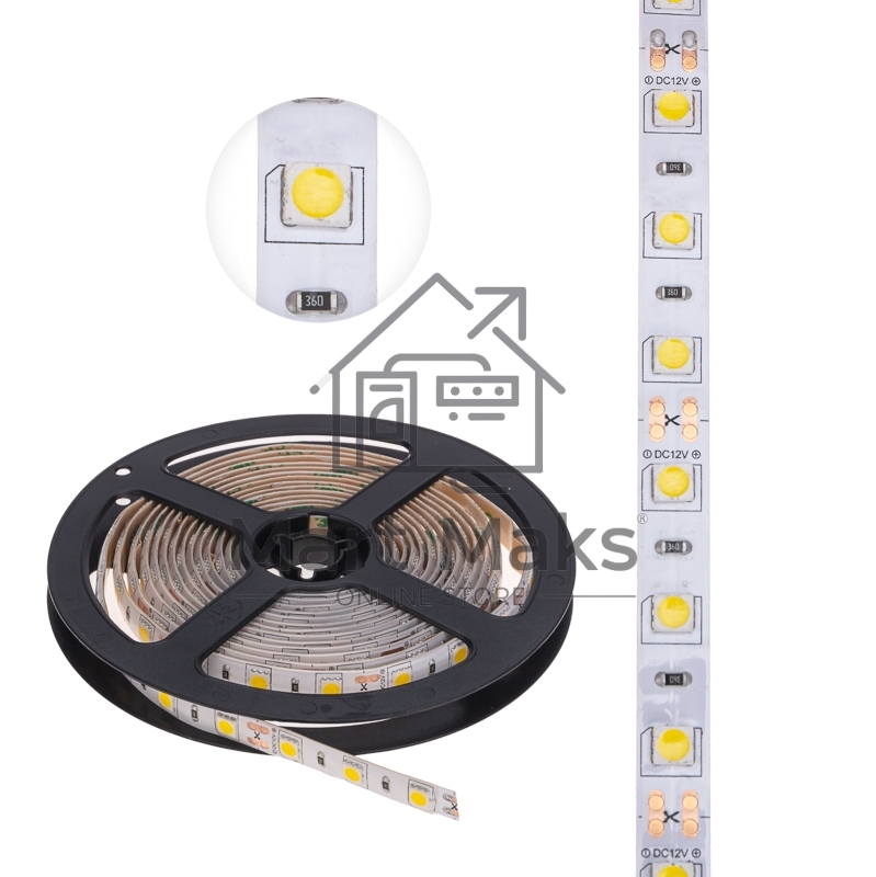 Лента LED 3 м 12 В 5050 2700 К IP65 60 LED/м для БП с клеммами LAMPER