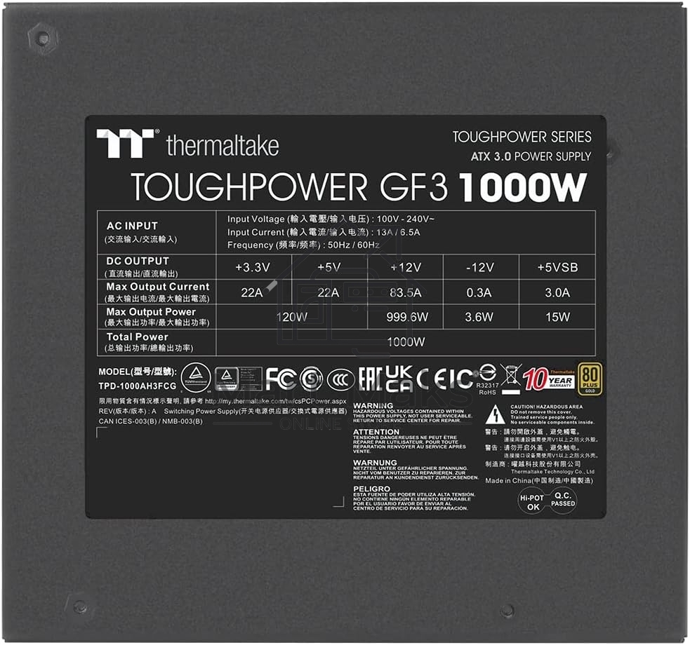 Блок питания Toughpower GF3 1000 TPD-1000AH3FCG 1000W, 80 Plus Gold, Fully Modular (12+4 pin PCIe Gen 5) (534031)