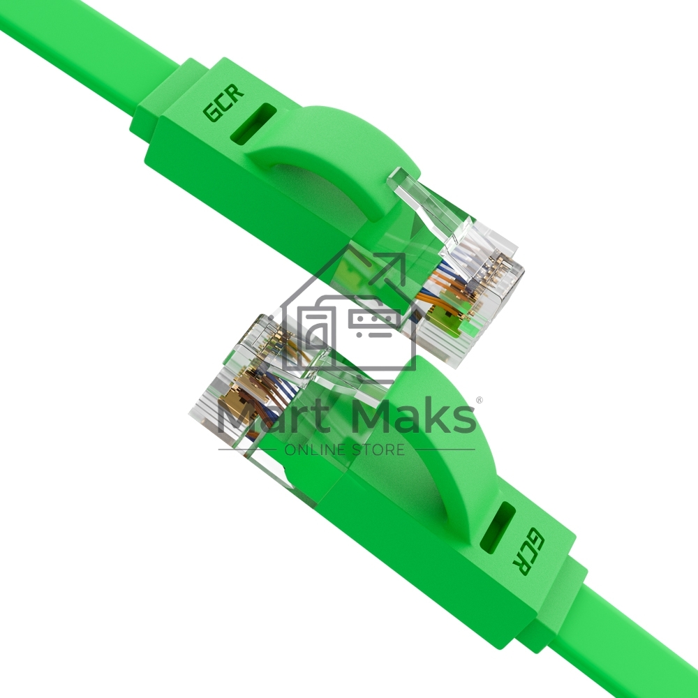 Патч-корд GCR PROF плоский прямой 7.5m, UTP медь кат.6, зеленый, 30 AWG, GCR-LNC625-7.5m, ethernet high speed 10 Гбит/с, RJ45, T568B