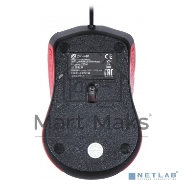 Мышь проводная Oklick 225M черный/красный, 1200 dpi, USB, кнопки - 3