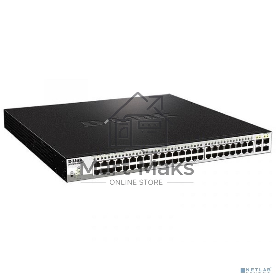 Настраиваемый коммутатор D-Link DGS-1210-52MPP/E2A PROJ WebSmart с 48 портами 10/100/1000Base-T и 4 портами 1000Base-X SFP (порты 1-48 с поддержкой PoE 802.3af/802.3at (30 Вт), PoE-бюджет 740 Вт)