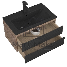Тумба под раковину Bau Stil Loft black brushed, раковина кварцевая BAU Stil 75, черный металлик, смеситель Hotel Black, черный