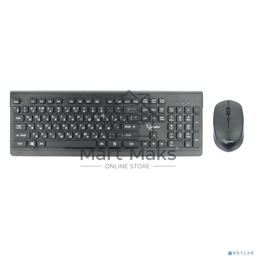 Комплект клавиатура+мышь беспроводные Gembird KBS-7200, черный, 2.4ГГц/10м, 1600 DPI, мини-приемник- USB