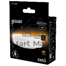 Лампа светодиодная Gauss 8Вт цок.: GX53 таблетка 220B св. свеч. бел. теп. Tablet (упак.: 10 шт)