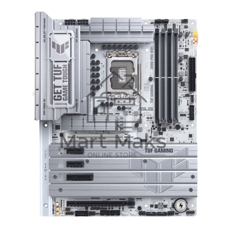 Материнская плата ASUS TUF GAMING Z890-PRO WIFI, LGA 1851, Intel Z890, 4xDDR5, 4xSATA, 4xM.2, 1xPCIe 5.0 x16, 1xPCIe 4.0 x4, 2xPCIe x1, 1xHDMI, 1xDP, 2xUSB-C Thunderbolt 4, 6xUSB-A 10Gbps, 1x 2.5Gb LAN, 5x3.5 мм, 7.1, ATX