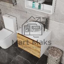 Комплект для ванной, 4 предмета (Тумба Bau Dream Blackwood 60, раковина BAU ream круглая D41, смеситель для раковины высокий Hotel Still, нержавеющая сталь, выпуск клик клак, белый)