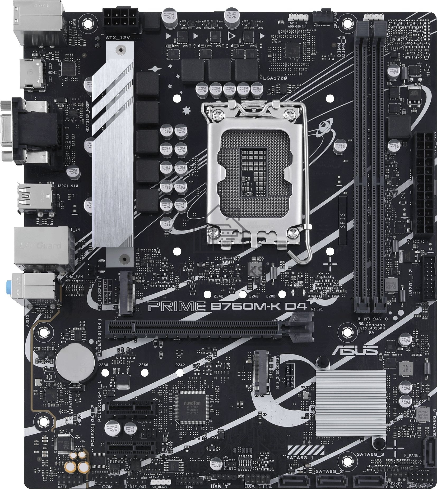 Материнская плата ASUS PRIME B760M-K D4, LGA 1700, Intel B760, 2xDDR4, 4xSATA, 2xM.2, 1xPCIe 4.0 x16, 2xPCIe x1, 1xHDMI, 1xVGA, 1x 2.5Gb LAN, 2xUSB-A 3.2 Gen 1, 2xUSB-A 2.0, 3x3.5 мм, 7.1, mATX