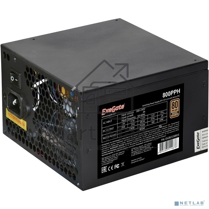 Блок питания ExeGate 800PPH-OEM (EX282156RUS-OEM), 800Вт, 80 PLUS Bronze, 120мм, черный