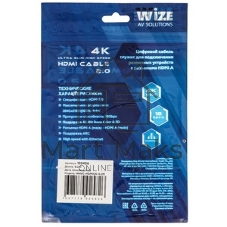 Кабель HDMI Wize WAVC-HDMIUS-0.2M 0.2 м, v.2.0, 19M/19M, 4K/60 Hz 4:4:4, 36 AWG, HDCP 2.2,ультратонкий, позол.разъемы, черный, пакет