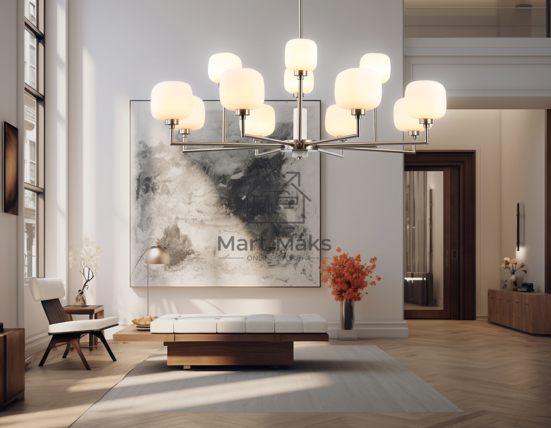 Люстра Ambrella light LH53005/12 SN/FR сатин никель/белый матовый G9*12 max 40W D910*680