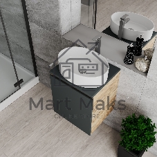 Тумба Bau Dream Blackwood 50 графит, раковина BAU Nimb 50х36, смеситель для раковины высокий Hotel Still, нержавеющая сталь, выпуск клик клак, хром